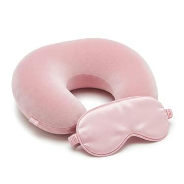 Imagem de Almofada de Pescoço para Viagem Almofada Descanso de Cabeça Almofada Cervical+mascara(Rosa)
