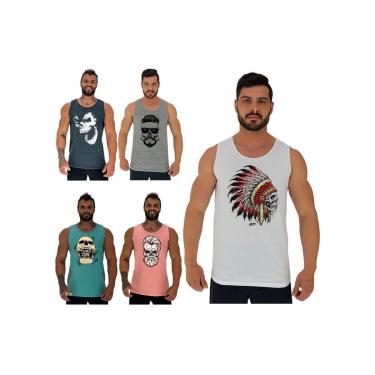 Imagem de Kit 5 Regatas Clássicas MXD Conceito Slim Casual Básico Fitness Estampada-Masculino
