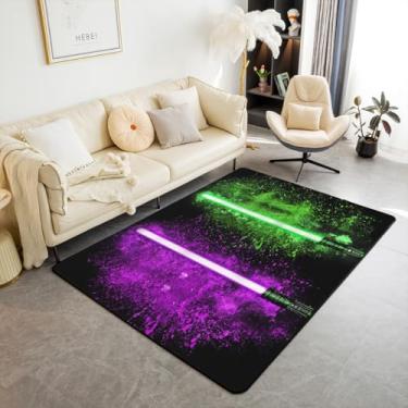 Imagem de jejeloiu Tapete de área de sabre de luz 12 x 17 cm roxo verde tie dye tapetes para sala de estar quarto carro tecnologia reversível futuro tapete de chão interior