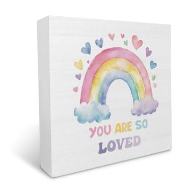 Imagem de Ku-Dayi You Are So Loved Placa de caixa de madeira arco-íris, afirmações inspiradoras, caixa de madeira, acessórios decorativos para meninas, berçário, quarto, sala de jogos, placa de bloco de madeira