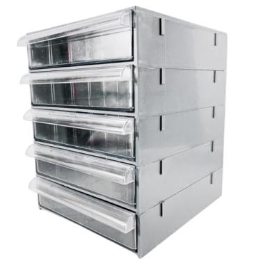 Imagem de Gaveteiro Organizador Cinza com 05 Gavetas Transparentes e Resistentes Multiuso para Escritório, Ferramentas, Maquiagem e Papelaria – MAGUS CG505