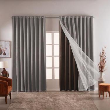 Imagem de Cortina Blecaute Marrom com Voal 4,50x2,70m Luxo para Sala - ENTROU CO