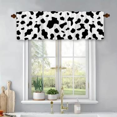 Imagem de Cortina curta preta e branca com estampa de vaca para sala de estar, quarto, banheiro, varão, bolso, cortinas de poliéster 137 x 45 cm