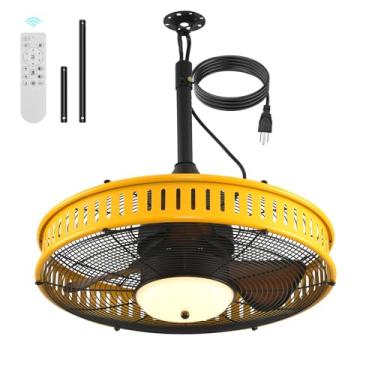 Imagem de AHAWILL Ventilador De Gazebo De 20", Ventilador De Teto Externo À Prova D'Água Com Luzes, 3 Válvulas, 6 Velocidades, Ventilador De Teto Plug-In Com Gancho Para Cabo, Ventilador Portátil Para Gazebo