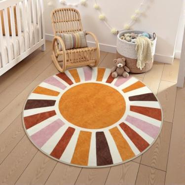 Imagem de LIVEBOX Tapete Redondo Boho Para Quarto De Bebê, 1,2 M, Sol, Arco-Íris, Meninas, Infantil, Macio, Retrô, Colorido, Circular, Antiderrapante, Lavável, Sala Estar, Aula, Brinquedoteca