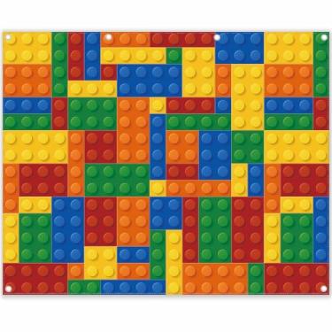 Imagem de ZTHMOE 120 x 96 polegadas blocos de construção tema pano de fundo colorido tijolos de brinquedo fundo fotografia crianças decorações de festa de aniversário faixa de mesa de bolo adereços de cabine de fotos