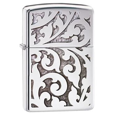 Imagem de Zippo Isqueiro de bolso cromado de alto polimento com design de filigrana, tamanho único