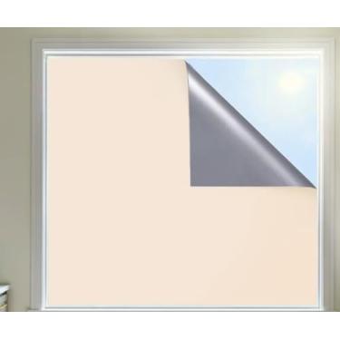 Imagem de Painel Cortina 100% Blackout Adesivada com Velcr0 - Sem Furar Parede - Cores Bege e Branco - Tamanhos para Janelas de 120x150cm M (Bege)