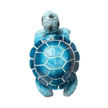 Imagem de Fenteer Plantador de vaso de planta, figura de tartaruga marinha, decoração escultura de vaso de flores abraçando estátua hugger para tanque de peixes ao ar, Azul