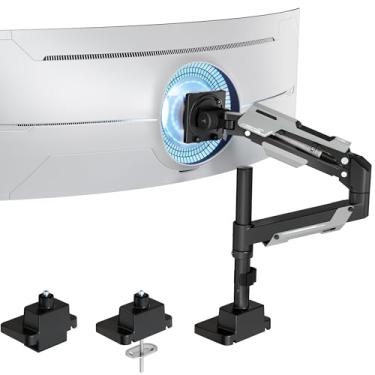Imagem de ARES WING Suporte para monitor único, braço de monitor Ultrawide para tela curvada resistente de 24 a 57 polegadas, braço de monitores de mola a gás ajustável suporta até 29,9 kg com montagem Vesa 75