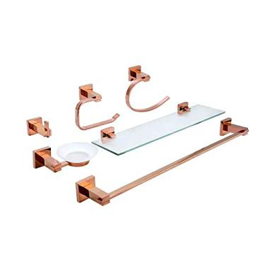 Imagem de Pingoo.casa, Acessórios Banheiro Quadrado 6 peças São Francisco - Dourado Rose