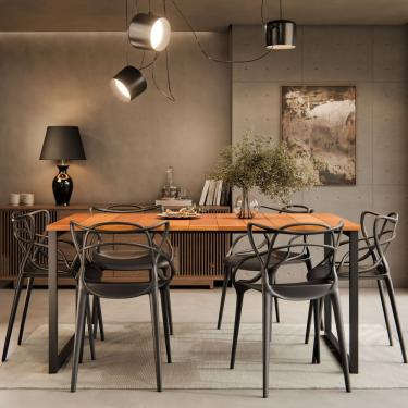 Imagem de Mesa De Cozinha Austria Retangular 160x85 Estilo Industrial 6 Lugares Sala De Jantar E Restaurante Em Madeira Nature