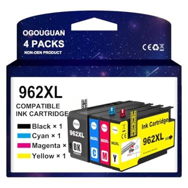 Imagem de OGOUGUAN Cartucho de tinta 962 962XL combo de substituição para HP 962 962 XL tinta para uso com OfficeJet Pro 9010 9012 9015 9018 9020 9025 9022 9027 9029 impressora (preto ciano magenta amarelo,