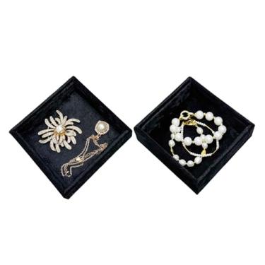 Imagem de AgentMoon Conjunto de 2 bandejas de joias de veludo luxuoso, bandeja de exibição de balcão de loja. Pires fáceis de transportar para pulseiras de armazenamento, brincos, anéis, waches etc. 12 x 12 x 3