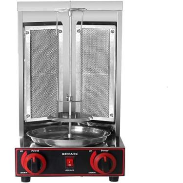 Imagem de Shawarma Gyro Bbq Máquina De Carne Kebab Vertical Doner Carne Grelha Infravermelha Aço Inoxidável 2 Queimadores Rotisserie Broiler Cooking
