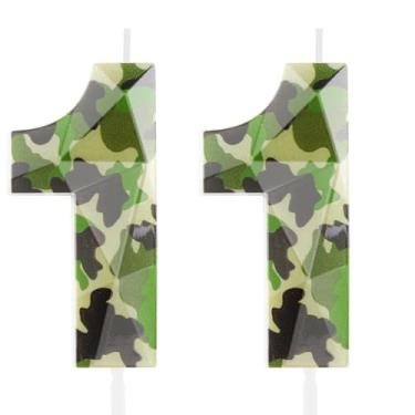 Imagem de Camuflagem 3D Velas de aniversário de 11 anos, número 11, velas temáticas do exército, topo de bolo de aniversário, camuflado, 11 anos, decorações de bolo para meninos, festa de caça, festa de