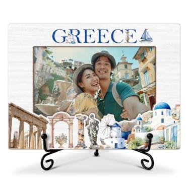 Imagem de AWDSTN Porta-retrato da Grécia, moldura de 10 x 15 cm para exibição de mesa, férias, lua de mel, noivado, aniversário, presentes de casamento para casais de amigos da família, molduras de madeira para