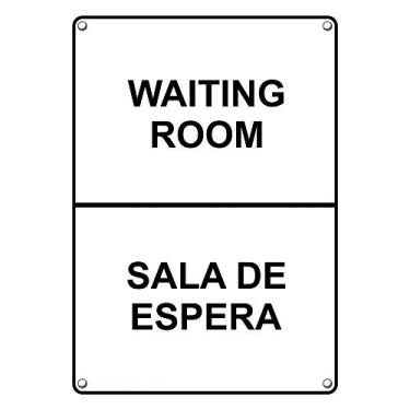 Imagem de Placa vertical para sala de espera de plástico à prova de intempéries com texto em inglês e espanhol