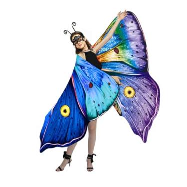 Imagem de Tibeha Capa de asas de borboleta para adultos - Conjunto de asas de fada dupla face com máscara e faixa de cabeça, roupa feminina de festa de Halloween para cosplay