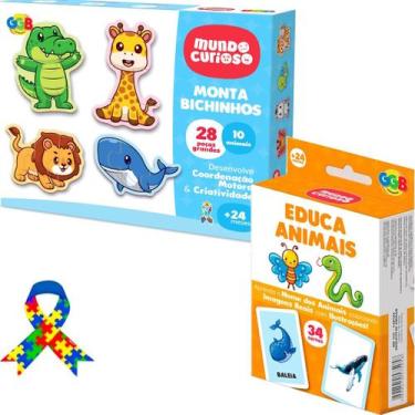 Imagem de kit Animais Jogo Cartas Quebra Cabeça Brinquedo Infantil - GGB Brinque