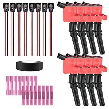 Imagem de Performance Master Conjunto De 8 Bobinas Ignição Vermelhas E Kit Chicote Elétrico Com Conector Pigtail Compatível Ford F150 E250 Mustang Lincoln Navigator Mercury 4.6L 5.4L Dg508 Dg457