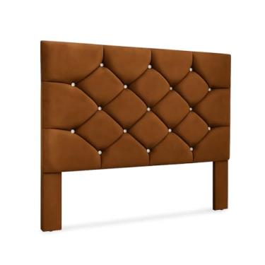 Imagem de Cabeceira Casal Estofada Com Pés Botões Strass 6 Cores Disponível Conforto Quarto Decorativo Cairo 1,40 (AZUL)