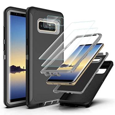 Imagem de YmhxcY Capa para Samsung Galaxy Note 8 com película de TPU flexível [2 unidades] e película protetora de tela de lente [2 unidades], capa durável de 3 camadas à prova de queda/capa de borracha sólida