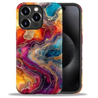 Imagem de CARLOCA Capa para iPhone 15 Pro Max [Fire Agate Precious Stone Gold Design] - Proteção dupla híbrida TPU macio + PC rígido, à prova de choque e anti-arranhões, capa protetora masculina e feminina