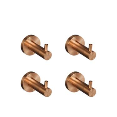 Imagem de Conjunto de banheiro em ouro rosa escovado - Suporte para papel higiênico e saboneteira em aço inoxidável - Acessórios para montagem em parede, 4 ganchos para roupão