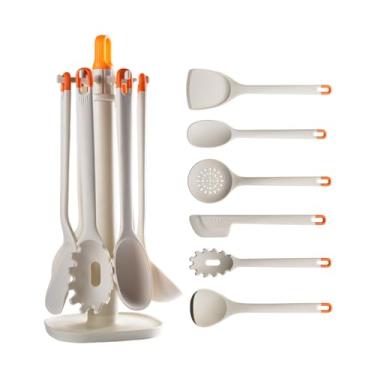 Imagem de FTNESGYM Conjunto de utensílios de cozinha, 7 peças de utensílios de cozinha de silicone para panelas antiaderentes, conjunto de espátula com suporte giratório de 360°, conjunto de utensílios de