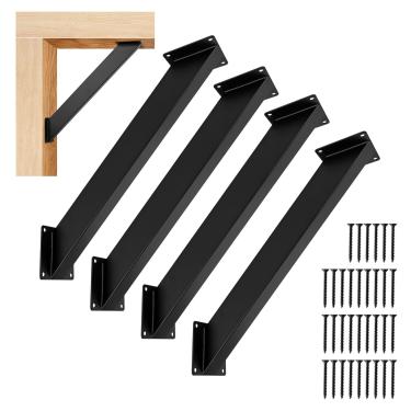 Imagem de Guolich Kit de 4 peças de suportes de elevação de telhado resistentes, suportes de suporte de ângulo de 45 graus, suporte de viga de teto de metal preto para cobertura de pátio de pérgola de telhado.