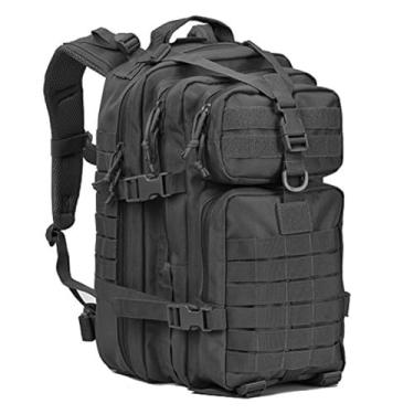 Imagem de REEBOW GEAR Mochila tática Army Molle estilo militar de assalto mochila para insetos mochila 34L Daypack (sem emblema de bandeira, preta)