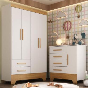 Imagem de Quarto Infantil Completo Soninho 5 Portas 6 Gavetas Branco/Cinamomo - 