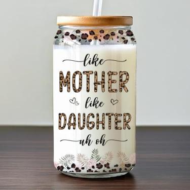 Imagem de Pawfect House Gifts Like Mother Like Daughter 473 ml Xícaras de café geladas com tampas, copo de café de vidro feminino, presentes de aniversário de dia das mães para mães de filhas, presentes de Best
