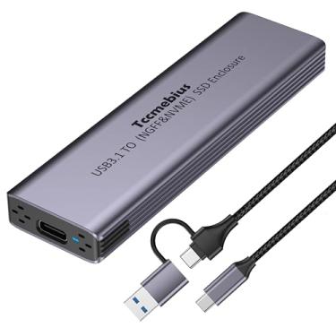 Imagem de Tccmebius M.2 NVMe NGFF SSD, caixa de alumínio USB 3.1 Gen2 10Gbps SSD externo para NVMe PCIe SATA M e chave M&B em 2230/2242/2260/2280, com cabo USB A/C 2 em 1, suporta UASP e acabamento (TCC-S186)