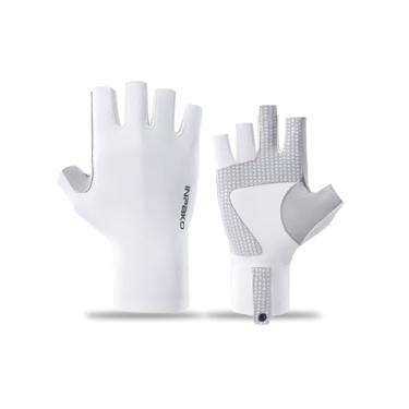 Imagem de INPAKO Luvas de pesca FPS 50+ proteção solar, proteção UV sem dedos para mulheres e homens, luvas leves para pesca ao ar livre, brancas
