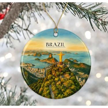 Imagem de Enfeite de aquarela do Brasil - Lembrança de Natal de cerâmica - Aniversário de lua de mel - Lembrança de viagem - Presente de inauguração de casa - Presente para o amante do Brasil impresso em ambos