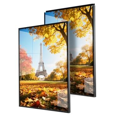 Imagem de Cjgyz Conjunto de 2 molduras de pôster pretas de encaixe de 61 x 91 cm, moldura de metal com revestimento de perfil de alumínio com acrílico de alta definição (preto, 16 x 24 - 2 peças)