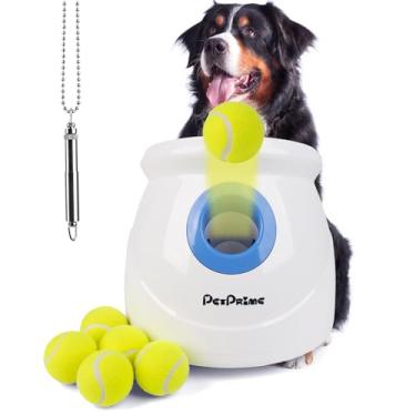 Imagem de Pet Prime Lançador automático de bolas para cães grandes, máquina de lançar bolas para cães ao ar livre, uso interno, brinquedo interativo para cães, distância ajustável, de 3 a 12 m - Inclui 6 bolas