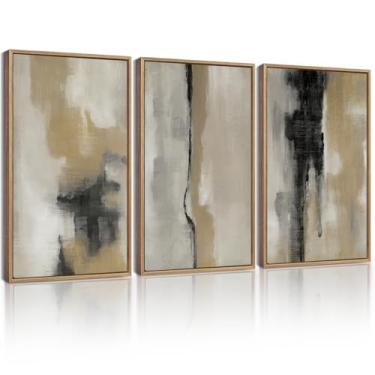 Imagem de KUVIOKE Arte de parede emoldurada abstrata preta grafite neutro pastel minimalista decoração de parede pintura de arte moderna para quarto sala de estar 28 x 35 cm (moldura natural)