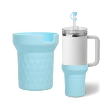 Imagem de Bota de silicone para Stanley Cup 1,134 g, capa preta com acessórios Stanley H2.0 e Quencher Adventure Tumbler (azul gelo, 1,134 g)