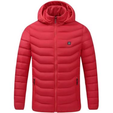 Imagem de Jaquetas Aquecidas Para Homens Com Capuz Com Capuz Jaqueta Aquecida Jaquetas De Aquecimento Usb Roupas De Algodão De Aquecimento Inteligente Para Andar De Bicicleta Motocicleta Esqui, Red, 3XL