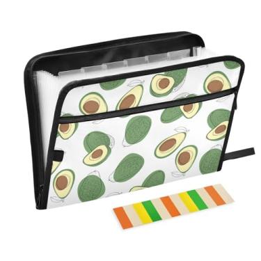 Imagem de Pastas de arquivo de desenho manual de abacate, pastas de plástico com 13 bolsos, pasta de arquivos expansível para documentos, escola, estudantes, escritório, pasta de estética com etiquetas tamanho