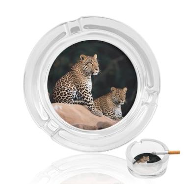 Imagem de Cinzeiro de cristal de leopardo africano em rocha, cinzeiro redondo de vidro resistente para fumar cinzeiro portátil decorativo moderno para uso em casa, escritório, interior, exterior, pátio