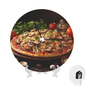 Imagem de GlbnSHeric Relógio de parede silencioso, sem tique-taque, relógio de 25 cm, cogumelos, tomates, pizza, relógio analógico para banheiro, decorativo, redondo, moderno, decoração de parede, relógio para