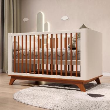 Imagem de Berço Redondo Padrão Americano 2 Em 1 Mini Cama Sambalelê Mel Branco