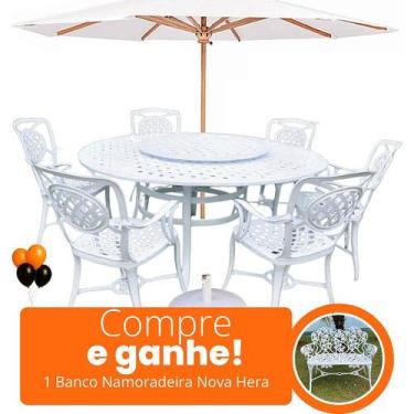 Imagem de Mesa Giratória de Jardim 6 Cadeiras Alumínio Fundido Havana e Guarda S