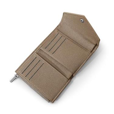 Imagem de Denovin Carteira feminina, envelope pequeno, carteira feminina dobrável com zíper e bolsa de moedas para cartão de dinheiro, Marrom, Minimalista