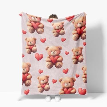 Imagem de Cobertor de urso com corações fofos, decoração quente, cobertor de flanela macio, presentes de urso para crianças, meninos, meninas, homens, mulheres, 101,6 x 127 cm
