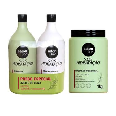 Imagem de Salon Line Kit S.O.S Hidratação, Shampoo 1L + Condicionador 1L + Máscara 1kg, com Azeite de Oliva e D-Pantenol